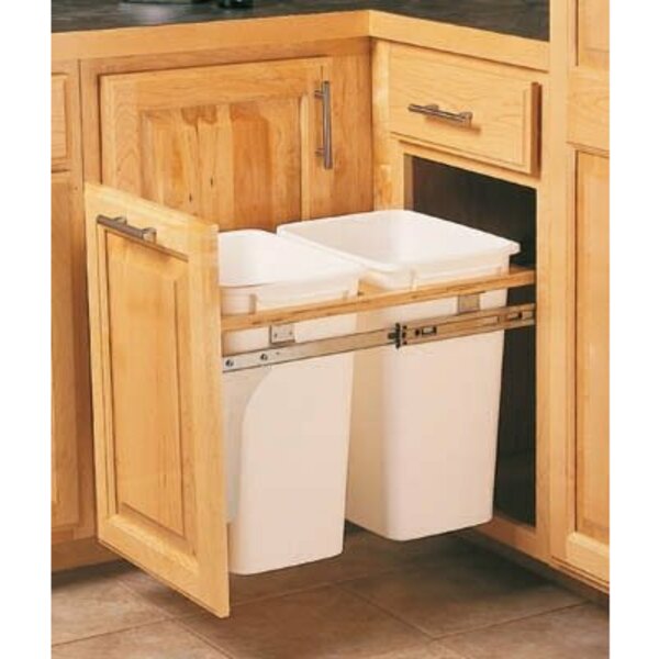 Knape & Vogt Kv Fepdmtm15 2 35 Wh Top Mount Slide Out Waste Bins Double Bin 35qt White PDMTM15-2-35WH